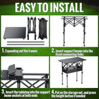 GARLLEN Folding Camping Table, 2-Height Adjustable Portable Picnic Table with Roll-up Tabletop, Lightweight Aluminum Outdoor Table with Storage Net & Carrying Bag for Camping, Picnic, BBQ