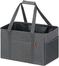 LHZK Standing Utility Tote Bag with Metal Wire Frame and the Sides Rinforced, Large Tote Bag with Handle, Reusable Grocery Bags Foldable, Beach Bag, Car Tote (Grey, 18.5''x11.8''x11.5'')
