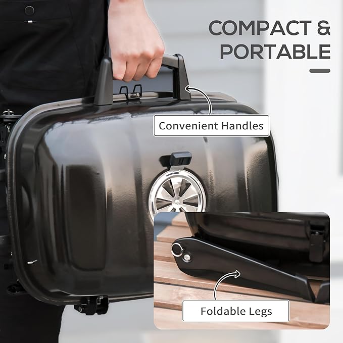 Outsunny 14" Portable Charcoal Grill, Tabletop Outdoor Small Grill with Heat Preservation Net, Venting System, Foldable Legs, Travel Size BBQ Perfect for Camping, Backyard, Tailgates, Black