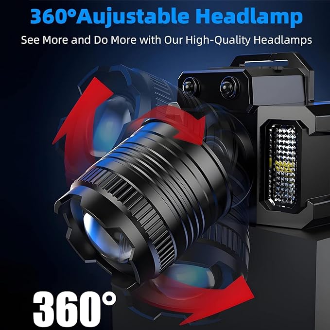Headlamp Rechargeable Head Lamp LED, Super Bright Motion Sensor Head Light with Red/White/Blue Light, Waterproof Adults Forehead Flashlight Headlight for Camping, Running, Hiking, Fishing