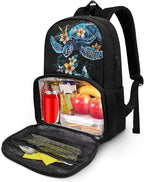 Sea Turle Flower Kids Lightweight Shoulder Backpack 17 Inch Travel Laptop Insulated Cooler Bag Box Stain-resistant Unisex Large Capacity Casual Backpack Meal Bag Lunchbox