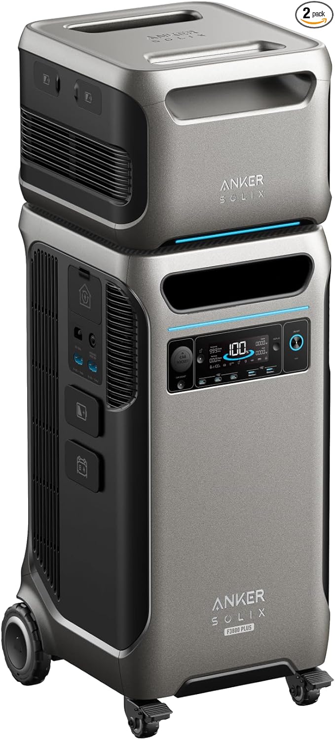 Anker SOLIX F3800 Plus Portable Power Station (2025 NEW) and BP3800 Expansion Battery, 7.68kWh, 3,200W Solar Input, Generators for Home Use, Works with Generator, For Power Outage and Emergencies