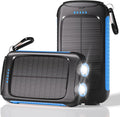 Portable Charger Solar Power Bank 8000mAh with USB-A and USB-C 5V/3A Output Port Blue Battery Pack Compatible with iPhone, Samsung, Waterproof Emergency LED Flashlights Perfect for Camping, Hiking