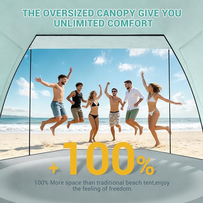 Elegear CumbreX™ Beach Tent Sun Shelter with Canopy, 6-8 Person Pop Up Beach Tent, Easy Setup UPF 50+ UV Protection Portable Lightweight Double Silver Coating Cabana Sun Shade Shelter - Green