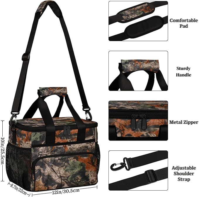Pardick Soft Cooler Bag Forest Camo Camouflage Insulated Lunch Box for Men & Women, Large Leakproof Lunch Bag Portable Beach Cooler for Work, Picnic, Road Trips,Fishing, Travel, Camping,A-1