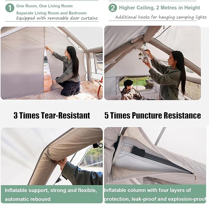 Inflatable Tent with Pump, Easy Set up Inflatable Camping Tent for 2-8 Persons, 4-Season Inflatable Tent, Glamping Outdoor Air Blow Up Tent, Family Camping Tent Grey1