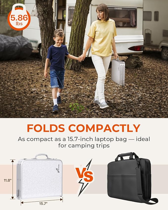 Sportneer Camping Table: Adjustable Height Small Folding Table 23.6" L x 15.7" W 4 Height with Mesh Layer - Compact & Portable Camping Essentials for Outdoor Camp Garden Picnic BBQ Dining Cooking | Adjustable Height, 3 Height, Mesh Layer, Compact, Port...