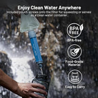 Squeeze Water Filtration System with Four 34-Oz Squeezable Pouches and 0.1 Micron Filter Straw, Portable Water Purifier Survival for Backpacking, Camping, Hiking and Emergency Preparedness