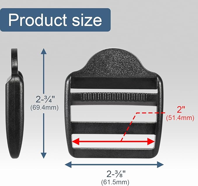 CooBigo 10 Pack Plastic Ladder Lock Buckles, 2" Ladder Slider Buckle for Backpack Strap Nylon Webbing Clip Replacement, Outdoor Camping Gear Sleeping Bag Tent Tie Down Strap Accessories (Black)