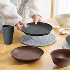 Teivio 32-Piece Kitchen Plastic Wheat Straw Dinnerware Set,Service for 8,Unbreakable Dinner Plates, Bowls,Cups,Farmhouse Outdoor Camping Dishes for Rustic Life/Country/Vintage Colorful,Aesthetic