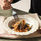 Camping Plates Ceramic Dinner Plate Embossed Dinner Plate Restaurant Western Food Plate Home Kitchen Dessert Plate Tableware Decorative Plate(20cm)