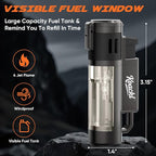 Torch Lighter, Refillable Windproof Adjustable Quad Jet Flame Butane Lighter for Candle Grill BBQ Camping Fireworks, 2 Pack (No Fuel Included)