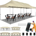 COBIZI 10x30 Heavy Duty Pop up Canopy with 8 sidewalls Party Tent for Parties Weddings Events UPF 50+ Waterproof Commercial Gazebo with Roller Bag, Khaki(Frame Thickened)