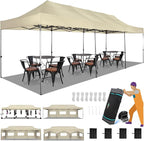 COBIZI 10x30 Heavy Duty Pop up Canopy with 8 sidewalls Party Tent for Parties Weddings Events UPF 50+ Waterproof Commercial Gazebo with Roller Bag, Khaki(Frame Thickened)
