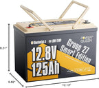Power Queen Lithium Battery 12V 125Ah, Bluetooth Group 27 LiFePO4 Battery with Low-Temp Protection, 1600Wh Energy Max. 15000 Cycles for RV, Solar System, Trolling Motor