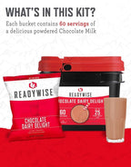 ReadyWise Whey Chocolate Powdered Milk Bucket - 60 Servings, Emergency Food Supply, Protein Camping Meals, Survival Kit & Camping Essentials, Bug Out Bag Supplies, up to 25 Year Shelf Stable Life