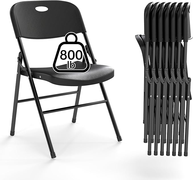 8 Pack Folding Chair, 800 Weight Limit Heavy Duty Plastic Folding Chair Portable Seating for Indoor Outdoor Events, Wedding, Party, Restaurant, Meeting Room Black