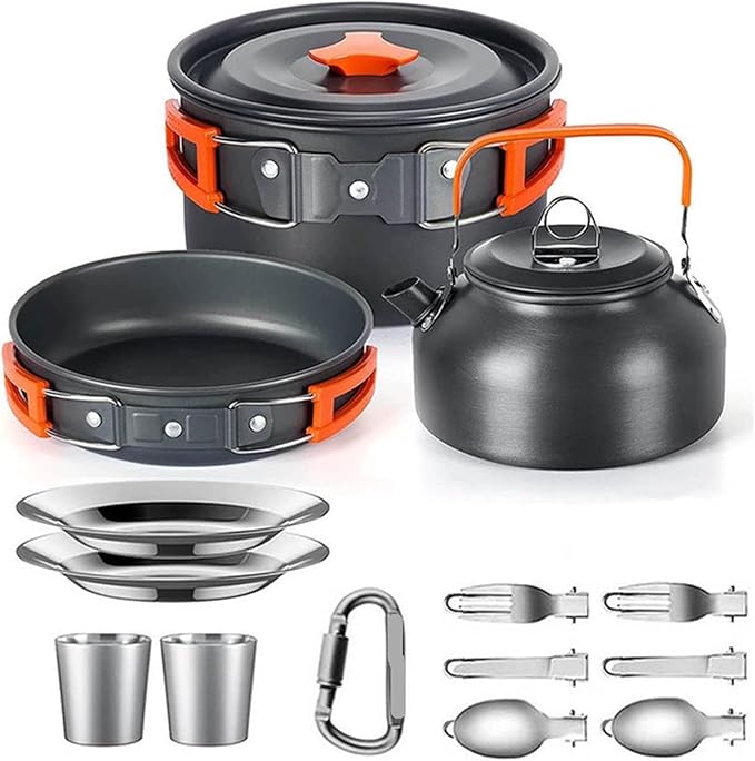 Compatible for Camping Cooking Set Cookware Travel Tableware Outdoor Picnic Teapot for 2-3 Peaple Non-Stick Pots Assorted Sets