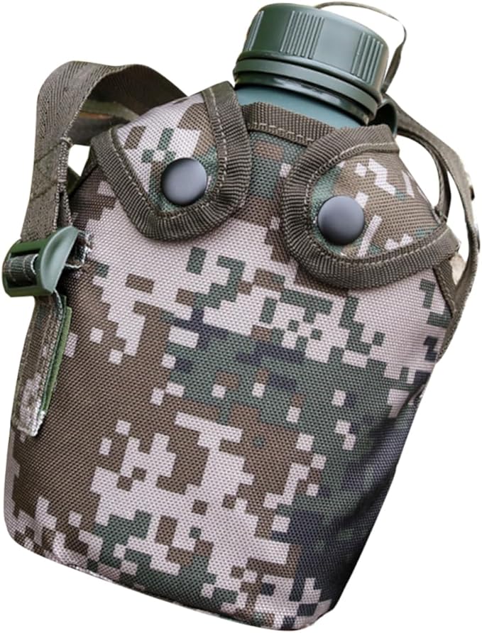 SUPVOX Aluminum Military Canteen Water Bottle for Camping Hiking Survival Outdoor Adventure with Snap Closure Pouch and Hook Design Leak Alloy