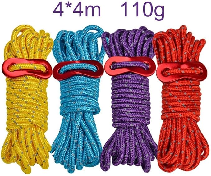 Reflective Tent Guy Lines with Aluminum Tensioners, 4m High Visibility Cord to Tripping Hazards, Backpacking Gear for Hiking and Trekking, For Adjustable(Green)