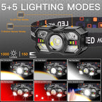 KunHe 20 Pack led Rechargeable Headlamp Flashlight Headlight Motion Sensor 10 Mode for Outdoor Camping Gear Hiking Fishing Running Cycling Headlight Emergency Lights for Home