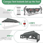 COBIZI Canopy Tent 10x30 Pop Up Canopy with 8 Removable Sidewalls Party Tents for Parties Wedding Patio Commercial Waterproof and UV50+ Ez Outdoor Instant Gazebo with Roller Bag & 4 Sandbags(Grey