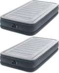 Intex Twin Size Dura Beam Deluxe Comfort Plush Air Mattress with Fiber Tech Construction, Built in Pump, and Portable Storage Case, Gray (2 Pack)