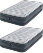 Intex Twin Size Dura Beam Deluxe Comfort Plush Air Mattress with Fiber Tech Construction, Built in Pump, and Portable Storage Case, Gray (2 Pack)