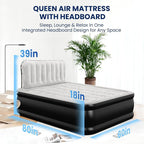 Queen Air Mattress with Headboard, Built-in Pump, 19" Raised Upgraded Comfort, 800 lbs Heavy-Duty Support, 48-Hour Leak-Tested, 3.5 Min Inflatable Portable Blow Up Mattress for Home, Guest & Camping