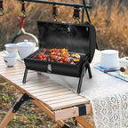 Portable Grill Charcoal for Outdoor, Leonyo Small BBQ Charcoal Grill for Tabletop, Thermometers & Chimney, 119 Sq.in Cooking Surface for Barbecue, RV Travel, Camping, Beach
