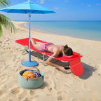 WLIVE Beach Lounge Chair for Adults, 4-Position Folding Tanning Chairs with Face Hole, 2 Legs Support Portable Outdoor Chair for Beach, Pool, Red