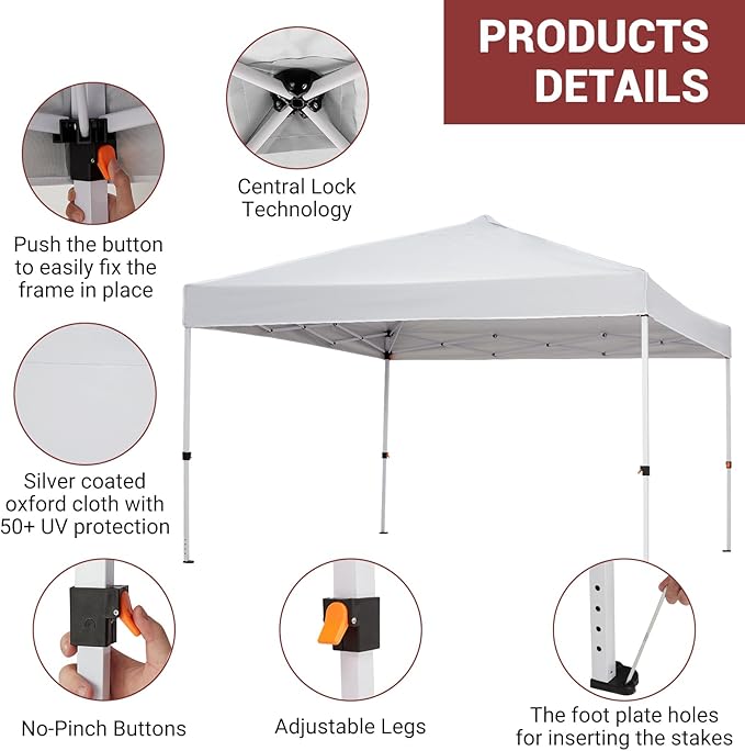CABIHOME Quick Setup Pop Up Canopy Tent 10x10ft – Waterproof Outdoor Gazebo Shelter with Mesh Sidewalls & Mosquito Netting, Portable Folding Tent for Camping, Patio, Backyard, Events