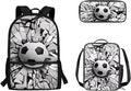 Football Design Book Bag with Portable Lunch Bag and Large Capacity Pencil Box, Lightweight Elementary Kindergarten Schoolbag for Kids Hiking Traveling Festival Gift