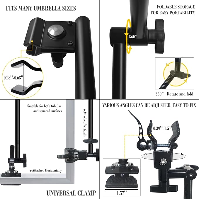 Upf 50+ Chair Umbrella With Clamp/Sun Shade - Portable Umbrella For Sports & Outdoors - Secure Clamp, 360-Degree Swivel Adjustable Position For Maximum Sun Protection
