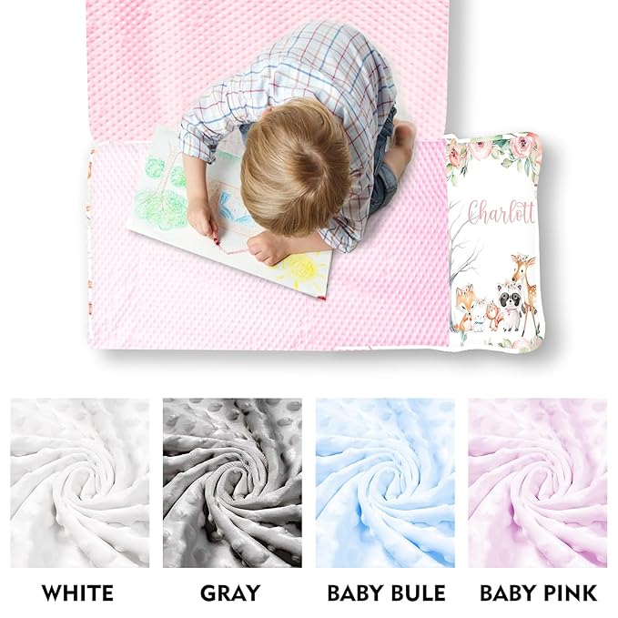 Custom Toddler Nap Mat for Preschool, Personalized Name Kids Sleeping Bag with Animals Parrern for Daycare, Roll Up Sleeping Mat with Removable Pillow and Soft Dot Minky Blanke for Girls Camping