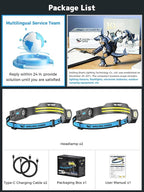 Smiling Shark TS-2 Headlamp, Dual Spotlight with Floodlight & Strobe LED Head Torch Rechargeable 2400mAh Long-Lasting Hands-Free Design for Camping Hiking Running Jogging (2 Pack)