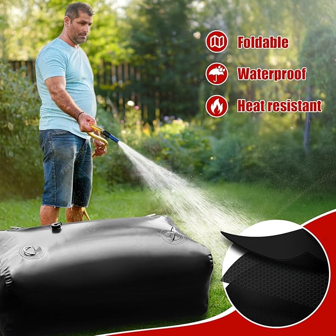 400 L/105.7 Gallon Water Storage Bladder, Foldable Portable Water Bladder Tank, Large Capacity Water Bag Container for Camping, Truck, RV, Emergency, Outdoor-Black