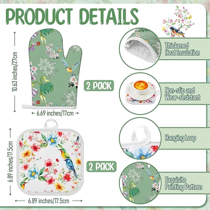 8 Pcs Birds Kitchen Gift Dish Towel Pot Holder Oven Mitt Set 4 Tent Car Tea Towels with Funny Sayings Novelty 2 Oven Mitts 2 Pot Holders Coffee Accessories Decor for Rv