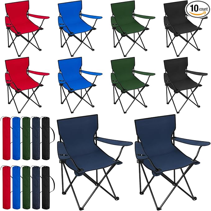 Huwena 10 Pack Folding Camping Chairs Bulk with Cupholder Carry Bags Lightweight Beach Chairs Collapsible Portable Outdoor Lawn Chair for Picnic, Camp, Outside
