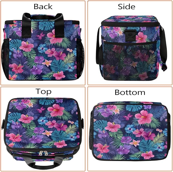 Tropical Flower Palm Leaf Soft Cooler Bag Insulated Lunch Box for Men & Women, Large Leakproof Lunch Bag Portable Beach Cooler for Work, Picnic, Road Trips,Fishing, Travel, Camping,A-6