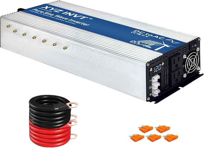 2500W Pure Sine Wave Inverter DC 12V to AC 110V 120V Power Inverter with Dual AC Outlets & Hardwire Terminal & LED Display for Solar,Home Backup Power,Outdoor Over 90% Efficiency