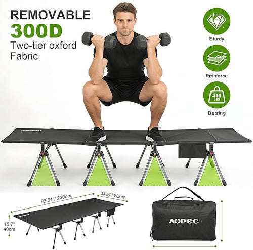 87" Camping Cot, Heavy Duty 400lbs Capacity, Adjustable Height with Leg Extenders, Lightweight Aluminum Frame Portable Folding Bed for Camping,Travel, Beach, Office Nap