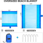 PTEROMY Beach Blanket Waterproof Sandproof, 108" X 120" Extra Large Beach Mat with Storage Bag, Quick Drying Lightweight, 6 Stakes, Accessories for Picnic, Travel (9x10 FT, Purple)
