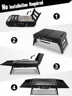 Charmline 15x11 inches Portable Charcoal Grill, Compact Portable BBQ Grill, Tabletop Charcoal Grills for Camping, Picnics, Gardens and Beach Parties, Black