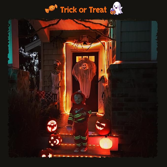 JMEXSUSS Orange Halloween Solar Lights, 66 ft 200 LED Rope Lights Outdoor Waterproof, PVC Tube Orange Christmas String Lights for Halloween Thanksgiving Fall Party Tree Fence Christmas