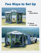 JOYTUTUS Dual-Use Pop up SUV Tents for Camping, 10x10.5 Ft Big Space 2 Rooms Car Tent, SUV Tailgate Tent for Family Camping, 5 Sides Canopy, Portable Carry Bag