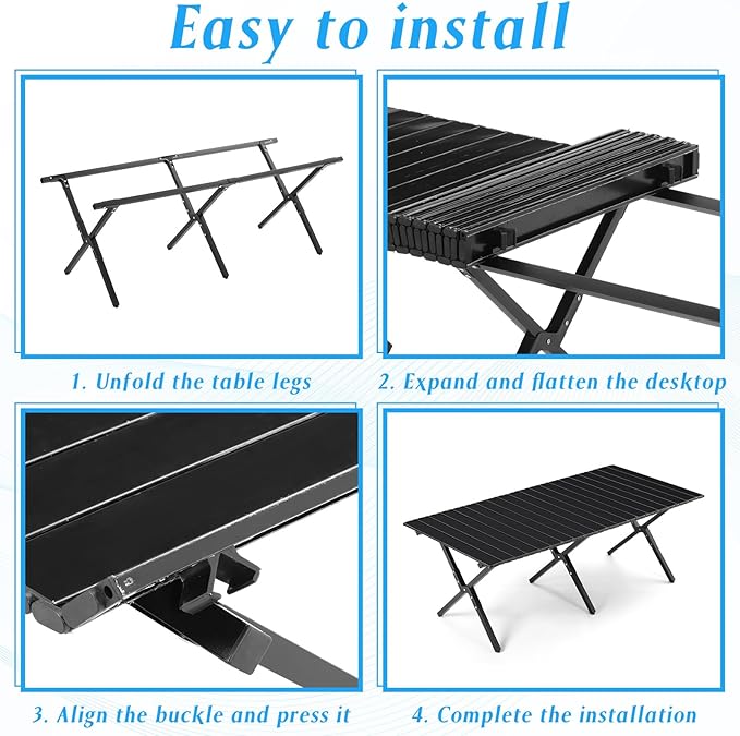 Suzile 2 Pack Foldable Camping Table 4ft Portable Lightweight Picnic Table Collapsible Roll up Metal Camp with Carry Bag for Camping, Picnic, Patio, Outdoor Party(Black)