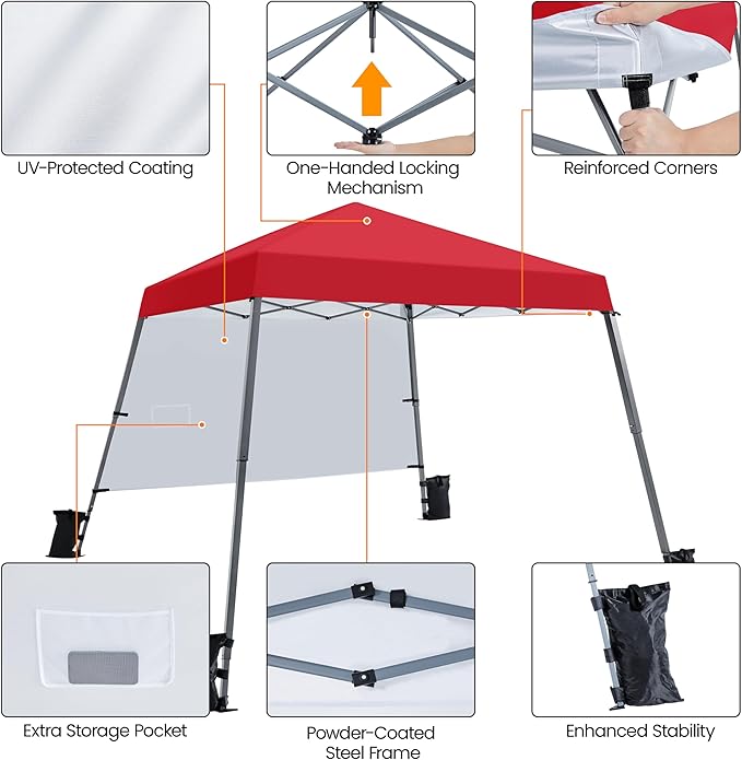 Yaheetech Pop Up Canopy Tent with Backpack, 10x10 Base Portable Easy One Person Setup Folding Shelter Compact Lightweight Slant Leg Canopy with 1 Sidewall, 8x8 Top, Red