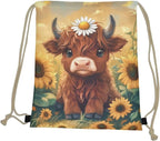 Upetstory Highland Cow Drawstring Backpack String Sports Bags Cinch Sackpack Training Gymsack Travel Beach Storage Pouch for Outdoor Hiking Cycling Running Holiday Outift