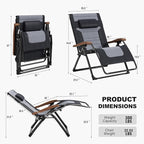 PURPLE LEAF Extra Wide Outdoor Reclining Chair Set of 2 Patio Zero Gravity Chaise Lounge Folding Chair with Quilted Cushion Adjustable Headrest for Lawn Camping Beach Pool Black and Grey